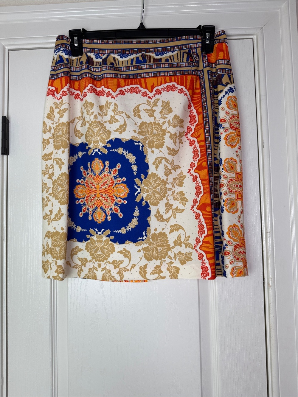 Antonio Melani Patterned Blue & Cream A-Line Women's Skirt - Picture 2 of 5
